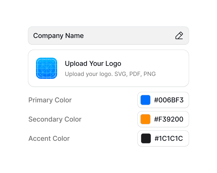 Customise your white-label app with your brand name, logo, and colours